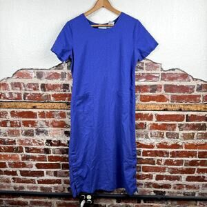 Vintage Studio Ease Dress Size 10 Purple Blue Linen Blend Midi Pockets Buttons